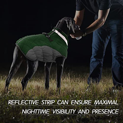 FUAMEY Dog Coat for Small Dogs,Waterproof Dog Winter Jacket with Harness Built in Puppy Cold Weather Coats Reflective Pet Vest with Zipper Warm Fleece Dogs Snowsuit Windproof Green XS - color: Green, size: XS(chest:14in)