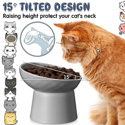 Tanlade 4 Pcs Ceramic Raised Cat Bowls, Elevated Tilted Cat Bowl for Food Water, Stress Free, Backflow Prevention, Dishwasher Microwave Safe, Feeder Dish for Indoor Kitten, Small Dogs(White and Grey) - color: White and Grey