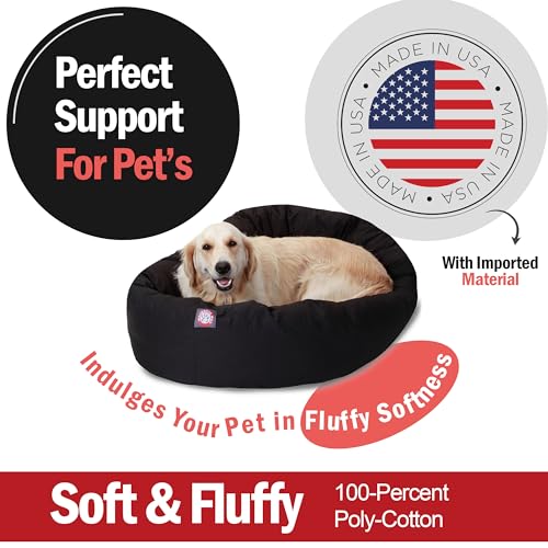 Majestic Pet 40 Inch Bagel Calming Dog Bed Washable – Cozy Soft Round Pet Bed with Spine Support for Dogs to Rest their Head - Fluffy Donut Puppy Bed 40x29x9 (Inch) - Large – Black - color: Black