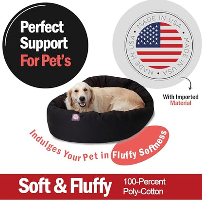 Majestic Pet 40 Inch Bagel Calming Dog Bed Washable – Cozy Soft Round Pet Bed with Spine Support for Dogs to Rest their Head - Fluffy Donut Puppy Bed 40x29x9 (Inch) - Large – Black - color: Black