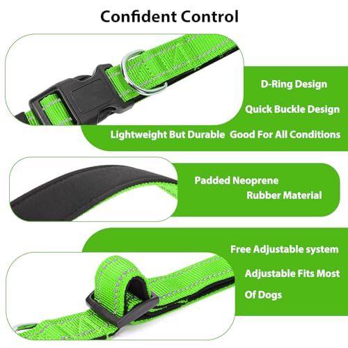 Reflective Dog Collar Padded with Soft Neoprene Breathable Quick Release Basic Dog Collars for Puppy Small Dogs Girl Green - color: Green, size: XS:width 5/8"neck 8-10.5"