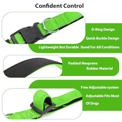 Reflective Dog Collar Padded with Soft Neoprene Breathable Quick Release Basic Dog Collars for Puppy Small Dogs Girl Green - color: Green, size: S:width 5/8"neck 10.5-16"