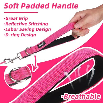 PUPTECK Chew Proof Dog Leash with Detachable Short Leashes Padded Handle Reflective, Heavy Duty Steel Cable Lead for Small Medium Large Dogs Training Walking, Hot Pink 4.9ft - color: Hot Pink