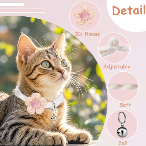 Breakaway Cat Collars with Bells, MUZIEBA Kitten Collar for Girl Boy Adjustable Safety Kitty Collars for Cats Puppy and Small Pets (White) - color: White
