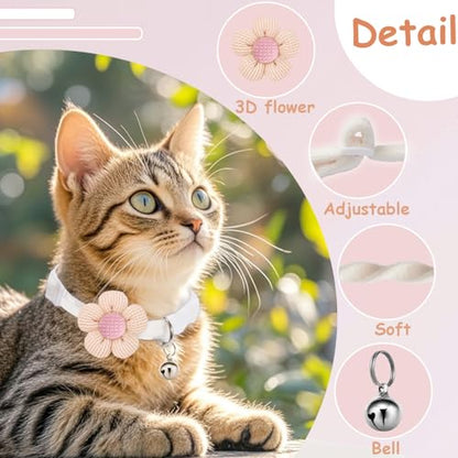 Breakaway Cat Collars with Bells, MUZIEBA Kitten Collar for Girl Boy Adjustable Safety Kitty Collars for Cats Puppy and Small Pets (White) - color: White