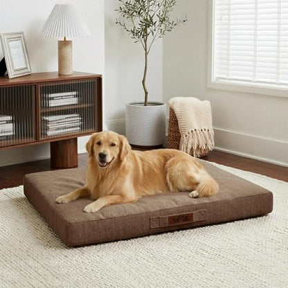 Sytopia Indestructible 42 Inch Orthopedic Waterproof Dog Crate Bed chew Proof for Extra Large Dogs, Removable Washable Cover, Egg Crate Foam Mat, Suitable for Dogs Up to 100 Lbs, Brown