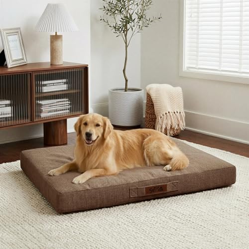 Sytopia Indestructible 42 Inch Orthopedic Waterproof Dog Crate Bed chew Proof for Extra Large Dogs, Removable Washable Cover, Egg Crate Foam Mat, Suitable for Dogs Up to 100 Lbs, Brown