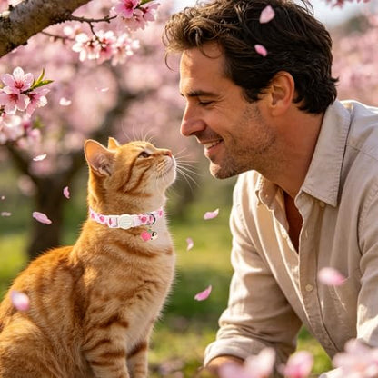 Unique style paws 2 Pack Valentine Kitten Collar Breakaway with Bell&Pendant, Adjustable Safety Spring Summer Peach Flower Pink Bow Cat Cotton Collar for Girl Boy Cat and Small Pet - color: Peach Flower Bow