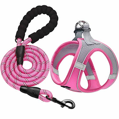 haapaw Dog Harness with Leash Set, No Pull Adjustable Reflective Step-in Puppy Harness with Thickened Padded Vest for Extra-Small/Small Medium Dogs - color: Grey / Pink, size: M
