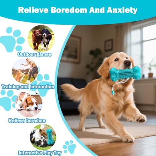 Dog Toys for Aggressive Chewers,Long-Lasting Natural Rubber Toy with Squeaky Interactive Dog Toys for Large Medium Small Breed,Dog Toothbrush Bone Toys