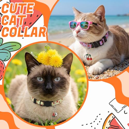 18 Pcs Breakaway Cat Collars with Bells Fruit Pendants Adjustable Fruit Cat Collars Safety Kitten Collar with Bell for Girl Boy Cats - color: Fruit