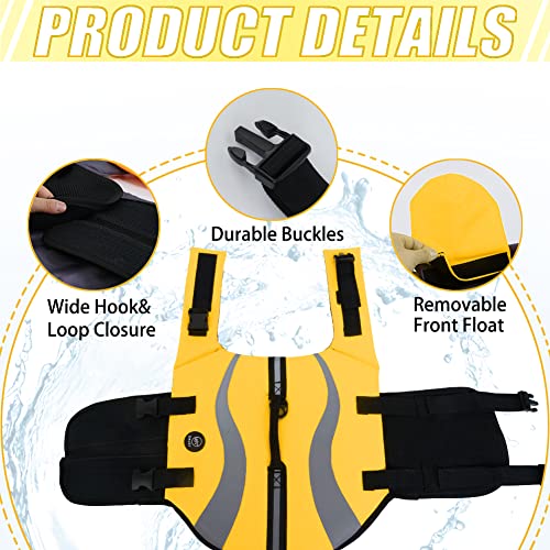 EMUST Dog Life Vests, Adjustable Life Jackets for Small Dogs with Enhanced Buoyancy, Small Dog Swim Vest with Durable Rescue Handle, Yellow,XS - color: Yellow, size: XS