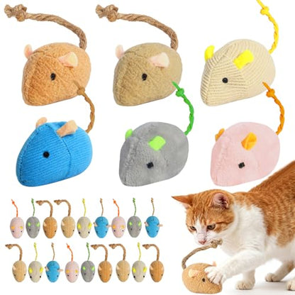 24 Pack 2.36" Colorful Mouse Toy for Cat, Interactive Catnip Animal Toys Plush Catnip Mouse Shaped Biting Toys for Indoor Cats