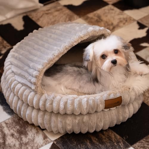 Cat Cave Bed for Indoor Cats, Washable Covered Cat Bed Hooded Kitty Bed Soft Fluffy Pet Bed for Puppy and Small Dog(Khaki) - color: Khaki