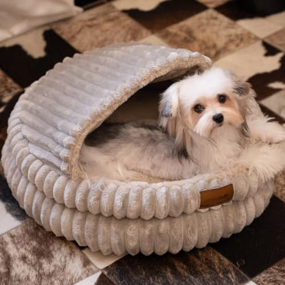 Cat Cave Bed for Indoor Cats, Washable Covered Cat Bed Hooded Kitty Bed Soft Fluffy Pet Bed for Puppy and Small Dog(Khaki) - color: Khaki