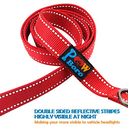 Powboro Double Handle Dog Leash, Heavy Duty Leash, Traffic Padded Handle, Reflective Stitching,6ft Long Dog Lead for Control All Dog Safety Training Walking Hiking (Red) - color: Red