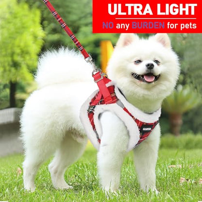 Small Dog Harness Collar and Leash Set, Step in No Chock No Pull Soft Mesh Adjustable Dog Vest Harnesses Plaid Reflective for Dogs Puppy Cats Kitten Rabbit (Warm Red, XXS) - color: Warm Red, size: XXS
