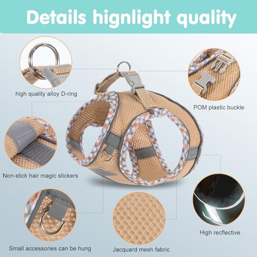 Dog Harness and Leash Set - No Pull Soft Breathable Small Dog Harness, Adjustable Reflective Step in Vest for Puppy, Kitten, Cats - color: khaki, size: xxs