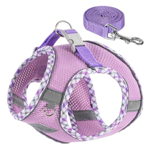 Dog Harness and Leash Set - No Pull Soft Breathable Small Dog Harness, Adjustable Reflective Step in Vest for Puppy, Kitten, Cats - color: purple, size: s