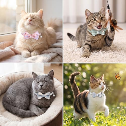 Ngdhkd 6 Pcs Cat Collar Breakaway with Bow Tie and Bell Kitten Collars Removable Bowtie Plaid Cat Collar for Cats Kittens Puppy (Sweet) - style: Sweet