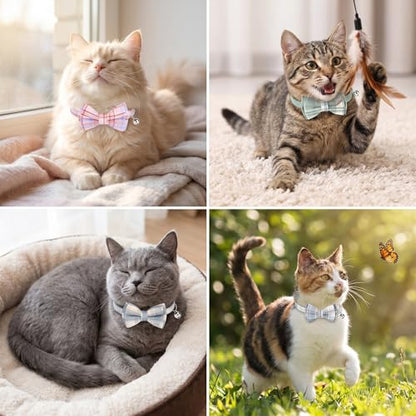 Ngdhkd 6 Pcs Cat Collar Breakaway with Bow Tie and Bell Kitten Collars Removable Bowtie Plaid Cat Collar for Cats Kittens Puppy (Sweet) - style: Sweet