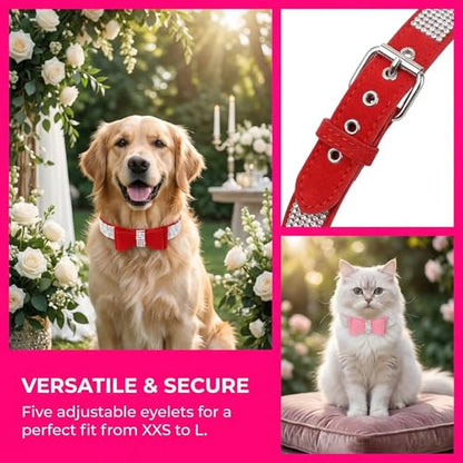 Rhinestone Dog Collar, Cute Dazzling Sparkling Soft Suede Leather Adjustable Pet Dog Cat Collar Crystal Diamond for Puppy Small Medium Large Dogs (XS:21-26cm, Hot Pink-1) - color: Hot Pink-1, size: XS:21 - 26cm