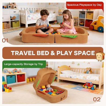 Toddler Travel Bed Sandwich Style - Portable Toddlers Floor Beds, Foldable Soft Foam Travel Crib for Baby and Kid, Washable Cover Toddler Cot with Safety Rail for Travel, Medium Size - size: Medium – for Toddlers Ages 1–4