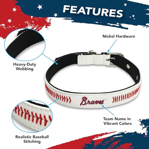 MLB Dog Collar Atlanta Braves New Signature PRO PVC-Leather Premium Pet Collars Extra Tough & Durable! Super Stylish! Size: Medium Adjustable 16-20" Length x 1" Width - color: Atlanta Braves, size: Medium