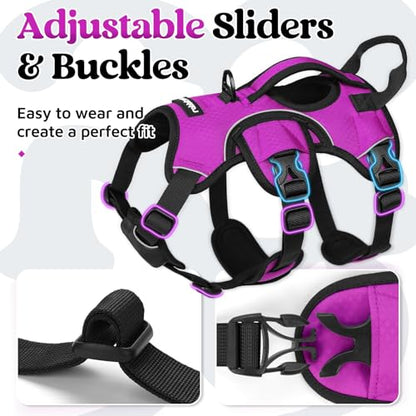 rabbitgoo Escape Proof Dog Harness, Soft Padded Full Body Pet Harness, Reflective Adjustable No Pull Vest with Lift Handle and Lesh Clip for Large Dogs Walking Hiking Training, S, Purple - color: Purple, size: Small (Pack of 1)