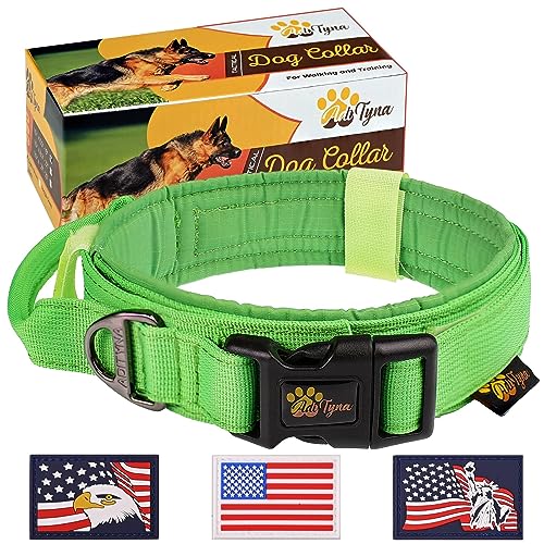 ADITYNA Tactical Dog Collar for Large Dogs - Soft Padded, Heavy Duty, Service, Adjustable Military K9 Green Collar with Handle for Training and Walking - color: Light Green, size: Large: Fit 18.5-22" Neck