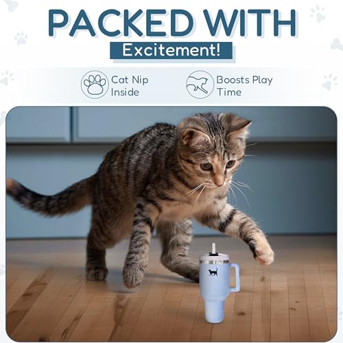 PUPROAR Kitty Cup Catnip Toy - Cute Cat Birthday Toy with Catnip & Crinkle, Funny Girly Kitten Gift (Chambray Blue) - color: Chambray Blue