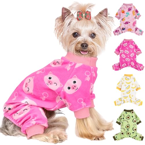 Small Dog Pajamas, Yorkie Pajamas Chihuahua Pjs, Stretchable Pig Design Pet Apparel, Clothes for Teacup, Sleepwear Dogs, Comfortable Puppy Jumpsuit(Pig, Medium) - color: Pink Pig, size: Medium (Chest 18.5in)