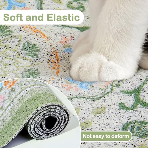 Glittme Cat Litter Mat with Non-Slip Bottom Litter Box Mat 33"X22" Litter Trapping Mat Easy to Clean Washable Cat Food Mat for Kitty,L - color: Bean Green, size: 33"x22"