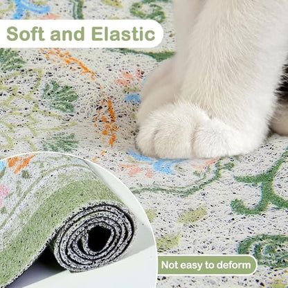 Glittme Cat Litter Mat with Non-Slip Bottom Litter Box Mat 33"X22" Litter Trapping Mat Easy to Clean Washable Cat Food Mat for Kitty,L - color: Bean Green, size: 33"x22"