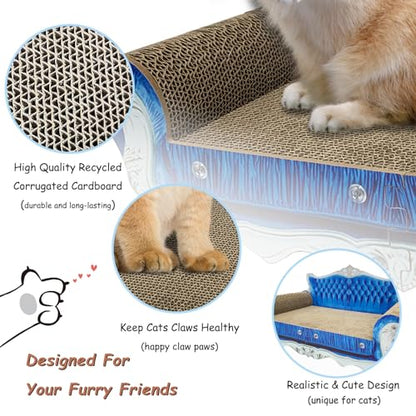 Luxury Cardboard Cat Scratcher Sofa Bed, Couch Shaped Cat Scratching Board, Scratch Lounge with Catnip, Scratcher for Indoor Cats Kittens Kitties - color: Blue Crown