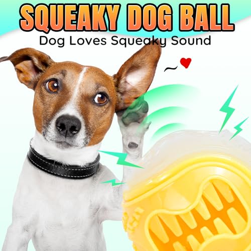 LECHONG 6-Pack Dog Treat Balls, 3-in-1 Glow in the Dark Squeaky Treat Dispenser Ball Toys for Dog, Interactive Durable Rubber Teething Fetch Ball for Small Medium Dogs to Keep Them Busy 2.5in - size: 2.5in Medium Treat