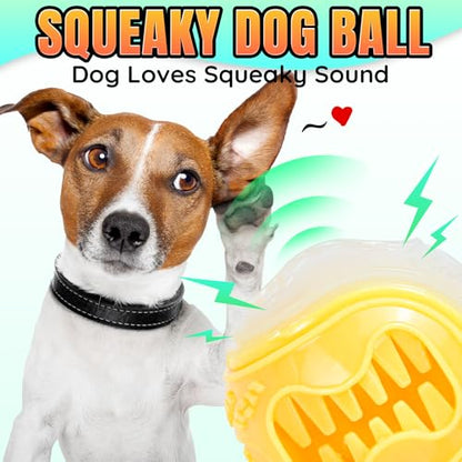 LECHONG 6-Pack Dog Treat Balls, 3-in-1 Glow in the Dark Squeaky Treat Dispenser Ball Toys for Dog, Interactive Durable Rubber Teething Fetch Ball for Small Medium Dogs to Keep Them Busy 2.5in - size: 2.5in Medium Treat