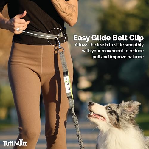 Tuff Mutt Hands Free Dog Leash for Walking Running Hiking, Waist Leash with Bungee, Adjustable Belt, Reflective Double Handle Design for Large Medium Dogs - color: Purple