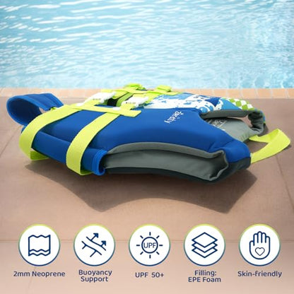 Toddler Swim Vest Neoprene Kids Float Jacket Swimming Aid for Children Girls and Boys 20-30-40-50-60-70-80Lbs with Dual Adjustable Safety Straps - color: Blue, size: S(Age Recommend 1-3 Years)