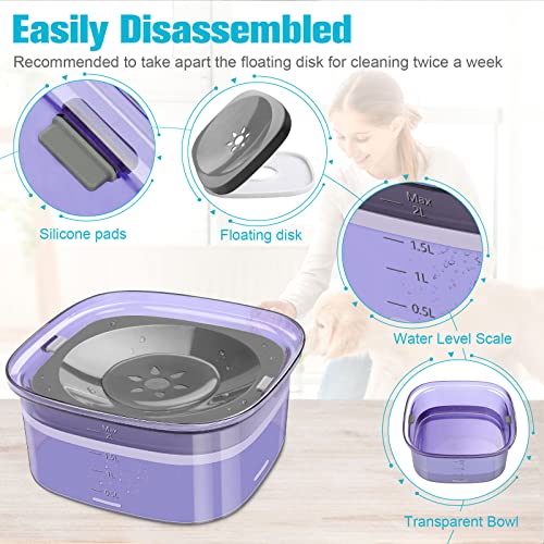 UPSKY 70oz Dog Water Bowl 2L No Spill Dog Bowls Large Capacity Spill Proof Slow Water Feeder, No Splash Dog Bowl Pet Water Dispenser Vehicle Carried Travel Slow Drinking Bowls for Messy Drinkers, Cats - color: Purple, size: 2 L