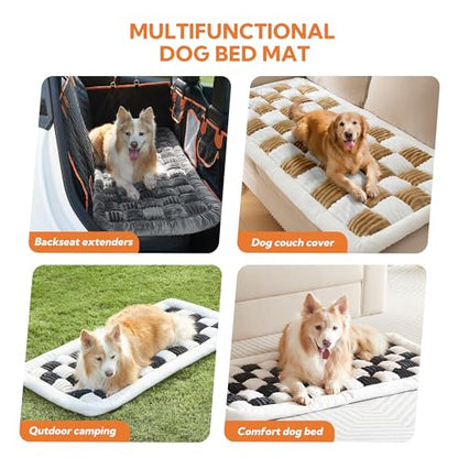 Dog Bed for Car Back Seat Soft Plush Backseat Pet Bed Mat Non-Slip Travel Pet Mat, Fuzzy Plaid Dog Seat Cover, Fit for Backseat Extenders and Trucks SUVs (Brown and White, 54" x 24.8") - color: Brown and White