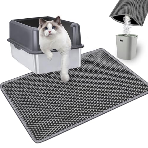 Double Layer Ultra Soft Cat Litter Mat - 23.4"x14.7" for Single Cat, BPA-Free, Upgraded Non-Slip & Urine-Proof Bottom Layer, Durable & Easy Clean, Gray - color: Grey, size: 23.4 X 14.7 Inches