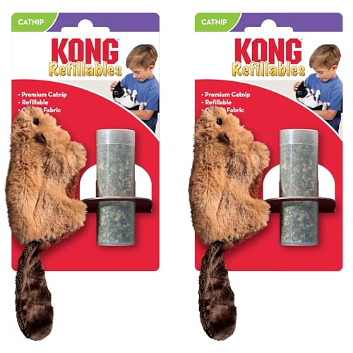 KONG Refillables Catnip Toys, Assorted 2-Pack – Plush Cat Toys with Refillable Catnip Pouch & Premium North American Catnip (Beaver 2 Pack) - color: Beaver 2 Pack