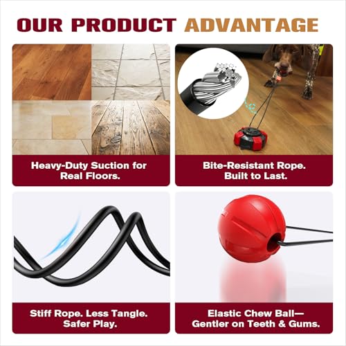 Interactive Dog Toys Tug of War for Small Medium Dogs, Rotating Lock Suction Cup Dog Toy to Keep Them Busy, Steel-Core Rope Puppy Teething Toy for Boredom, Durable Chew Toy for Tile Wood Floor