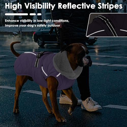 Dog Coat, Waterproof Dog Winter Jacket with Adjustable Buckle, Reflective Turtleneck Pet Snow Vest Warm Fleece Sweater for Small Medium Large Dogs - Purple, 2XL - color: Purple, size: XX-Large