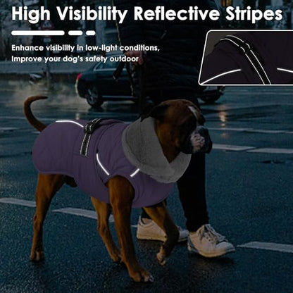 Dog Coat, Waterproof Dog Winter Jacket with Adjustable Buckle, Reflective Turtleneck Pet Snow Vest Warm Fleece Sweater for Small Medium Large Dogs - Purple, 2XL - color: Purple, size: XX-Large
