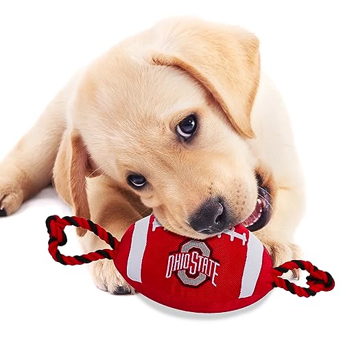 Pets First NCAA Ohio State Buckeyes Football Dog Toy, Tough Quality Nylon Materials, Strong Pull Ropes, Inner Squeaker, Collegiate Team Color (OH-3121) - color: Ohio State Buckeyes