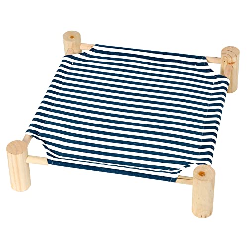 Cat and Dog Hammock Bed for Small Dogs, Brethable Wooden Cat Pet Rabbit Elevated Cooling Outdoor Bed Cots Furniture for Summer Blue Stripe - color: Blue Stripes