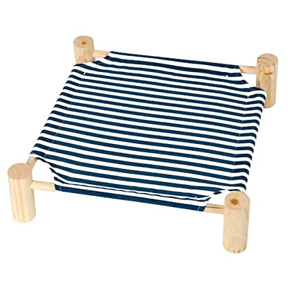 Cat and Dog Hammock Bed for Small Dogs, Brethable Wooden Cat Pet Rabbit Elevated Cooling Outdoor Bed Cots Furniture for Summer Blue Stripe - color: Blue Stripes