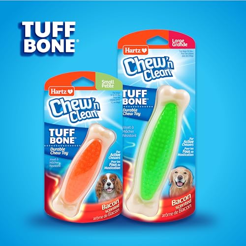 Hartz Chew 'n Clean Tuff Bone Bacon Scented Dental Dog Chew Toy - Large (Pack of 2) - color: green, orange, pink, size: Large (Pack of 2)